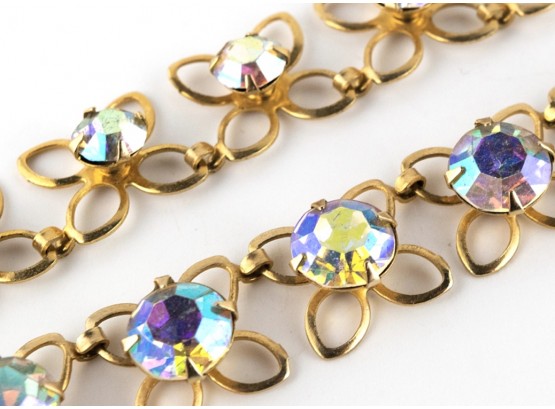 Rainbow Sparkles Aurora Borealis Gems Prong-Set In Gold Tone Butterflies Necklace
