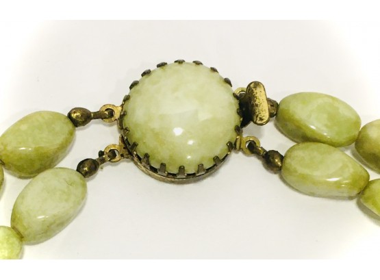 1950s Vintage Faux Jade Double Strand Necklace With A Beautiful Crown Prong-Set Clasp