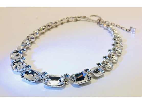 Givenchy Vintage Silver Tone Necklace With Faux Emerald-Cut Blingy Crystals