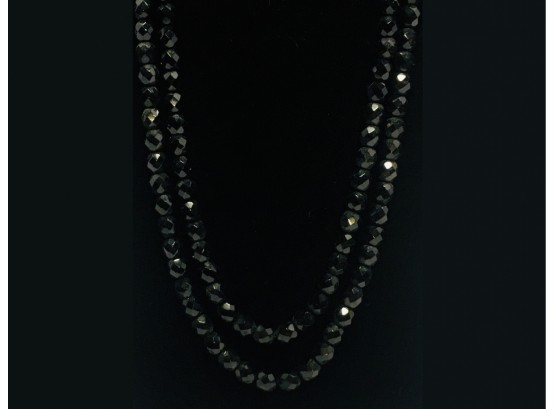 Elegant Versatile Opera Length Vintage Jet Glass Beaded Necklace (or Bracelet!) Brass Clasp