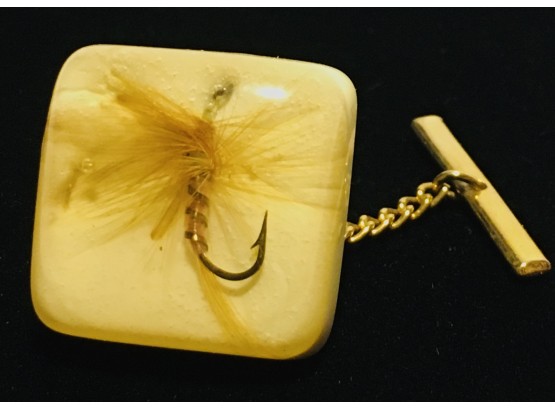 For Your Fisherman! Lucite-Encased Fishing Fly Vintage Tie Tack