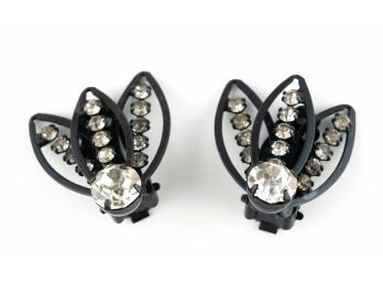 BzzzBzz Small Black Bug Fly Clip-Ons With Bright White Prong-Set Rhinestones