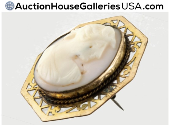 🦋 Antique Hand Carved Pinkish Real Shell Cameo Brooch