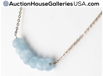 🦋 Sterling Silver/Baby Blue Cut Natural Larimar Beads Necklace