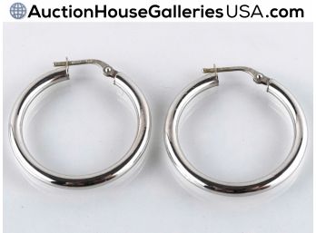 🦋 Classic Solid 18K White Gold 1 1/4” Hoops With Locking Posts