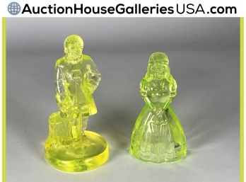 🦋 Pr. Ethereal Antique Vaseline Glass Figures