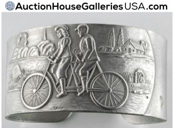 🦋 1974 International Pewter Cuff With Old-Time Tandem Bike Scene