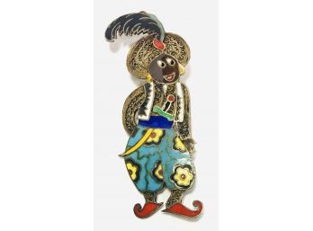 Old Handmade Fine Filigree And Enamel Gypsy Man With Sword And Harem Pants Brooch 2”