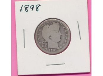 Nice Old 1898 25 Barber Liberty Head Quarter Silver US Coin Philadelphia