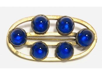 Brutalist MCM Large Brooch With Outstanding Cobalt High Glass Sugarloaf Cabochons Very Chic 2.25”