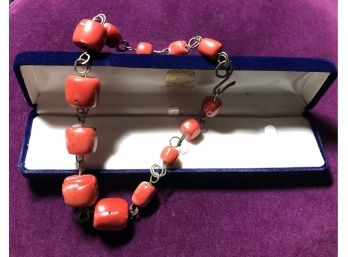 OFF THE CHARTS BEEFY! RARE VINTAGE .900 SILVER LARGE NATURAL RED SEA CORAL GRADUATING NECKLACE 101.8 GRAMS