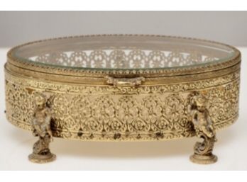 Awesome Oversized Ormolu Gold Glass French Antique Jewelry Casket Box