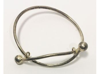Well Patinated Cleverly Designed Adjustable Ball-End Vintage Sterling Bracelet 17.7g