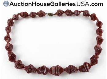 Artsy Chunky Funky Vintage Ocher Art Glass Beads Necklace