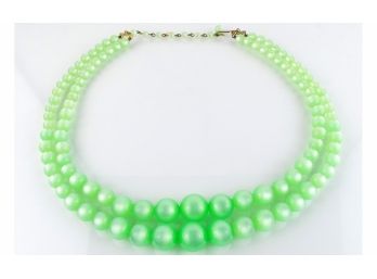 Pearlized Green Vintage Double Strand Graduated Beads Necklace Adjustable