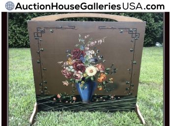 Hand Painted Floral Victorian Era Fire Screen Stretched Canvas.