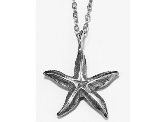 Vintage Silver Starfish Pendant On 30” Silver Chain