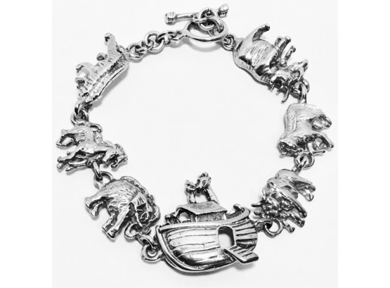 Unusual Wonderful Noah’s Ark Themed Heavy Sterling Bracelet 26g/8.5”
