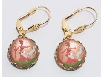 Eversweet Mary Had A Little Lamb Pink And White Under Rounded Glass Dangle Pierced Princess Earrings