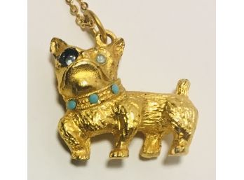 Fun Boxer Dog With One Black Eye Goldtone Necklace And Turquoiseand Turquoise Studded Collar!