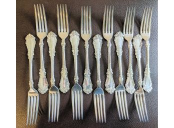 1 Dozen Vintage Roger Bros. Silver Plated Engraved “J”; 7' Forks