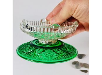 Invertible Dressing Table/Boudoir Rings Cup/Dish Emerald Green Vintage Pressed Glass Rings