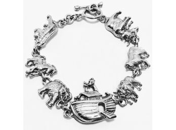 Unusual Wonderful Noah’s Ark Themed Heavy Sterling Bracelet 26g/8.5”