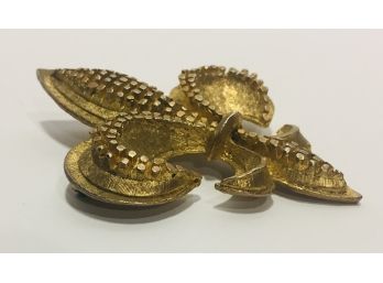Large (medieval Battlement Symbolism) Cast Cut Fleur De Lis  Brass Brooch 3”