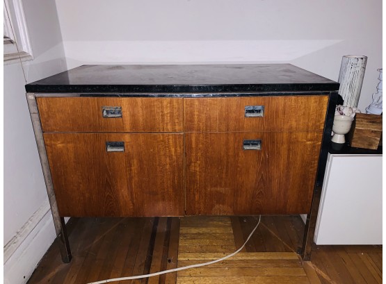 Wood / Chrome Chest Of Drawers With Granite Top