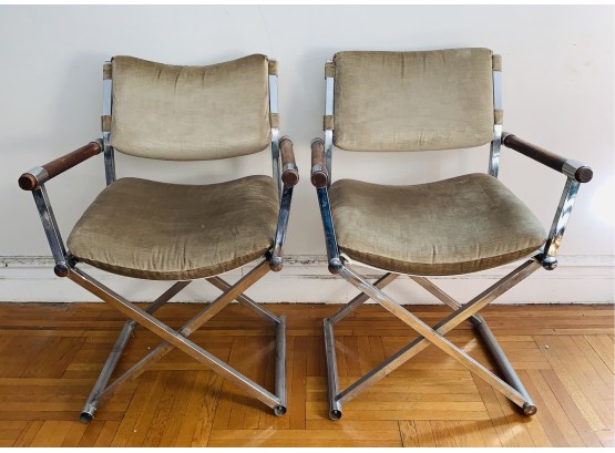 Pair Of Vintage (MCM) Directors Chairs Chrome Frames