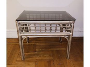 Silver Painted Bamboo Rattan With Smoked Glass Top