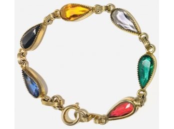 💌  14K G.F. Sawtooth Bezel-Set Colorful Facetted Marquis Stones Links Bracelet