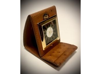 💌  Pilot’s Vintage Swiss Made Traveler’s Clock In Ostrich Hide Case