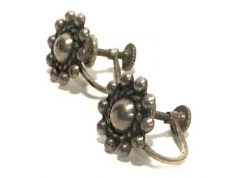 💌  Sterling Silver Sweet Handmade Screw-back Flower Earrings 1970