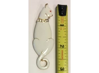 💌  Clever Cat Enameled Egyptian Long Contemplating Feline With Rhinestone Collar And Ruby Eye