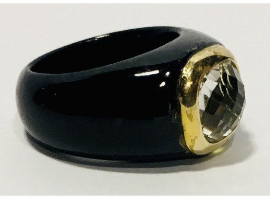 Superb!  14K Gold, Crystal And Onyx Ladies Ring Size 9