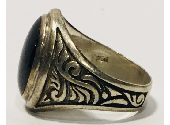 Vintage Heavily Hand Engraved Sterling/Onyx Men’s (or Woman’s) Ring Size 10