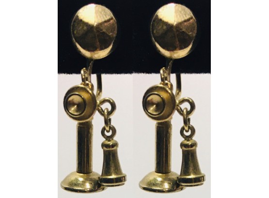 “One Ringy Dingy”  Quirky Wacky Vintage Old-Time Antique Telephone Costume Earrings