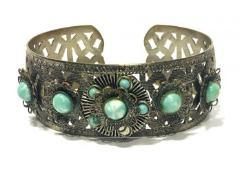 Lightweight Vintage Faux Turquoise Silvered Copper Cuff