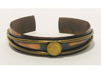 Kewl Vintage Artist Made “Tuff Gurl” Patinated Riveted Copper Cuff For Jeans Wear