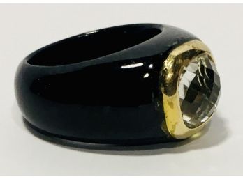 Superb!  14K Gold, Crystal And Onyx Ladies Ring Size 9