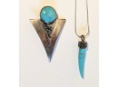 Sterling And Turquoise Jewelry - One Pendant 2.5' And A Matching Necklace 16'