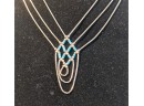 Matching Liquid Silver And Turquoise Jewelry Set - A Necklace 16'  Pierce Earrings 2' And  A Thin Necklace 20'