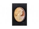 Elegant Vintage Cave Shell Cameo Pin In A Silver Frame - Has A Broken Clasp - 1'