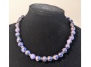 Beautiful Purple Stone And Sterling Necklace 16' With Matching Earrings 1'