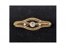 Intricate Antique Marked Gold Brooch With 2 Tiny Pearls And A Light Blue Sapphire 1' - 2.2g