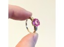 10 K Marked Gold Ring Topped With A Bright Pink Stone  - 2.2g - Size 6