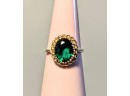 Light 14k Unmarked Vintage Gold Ring With A Large Emerald Colored Stone -  2.0g - Size 5