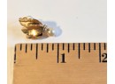 Vintage 14 K Unmarked Gold Pierce Leaf Earrings With A Dangling Pearl 1' - 6.2g Total