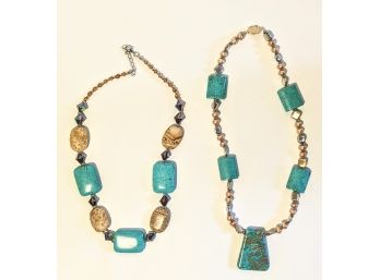 Paired Stone, And Turquoise Necklaces 18' And 20' Handmade